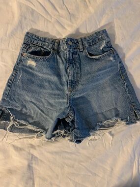 Zara Light Blue Distressed Denim Shorts